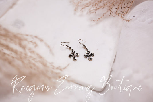 Mini Silver Metal Cross Earrings