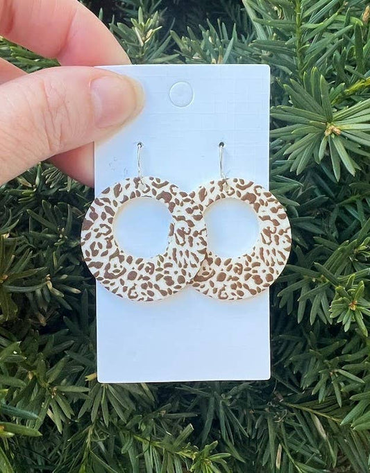 Neutral Leopard Acrylic Circle Cutout Statement Earrings