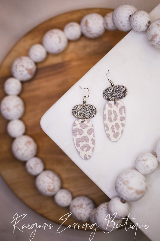 Gray and Cheetah Dangle Earrings