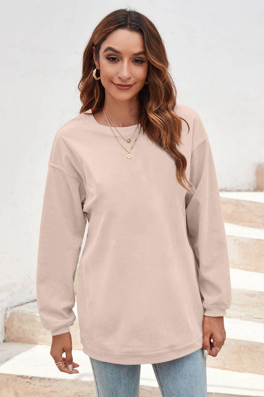 Ribbed Corded Oversized Sweatshirt: Apricot