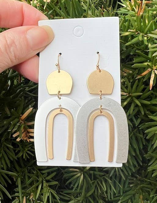 Mixed Metal Silver Gold Double Arch Metal Statement Earrings