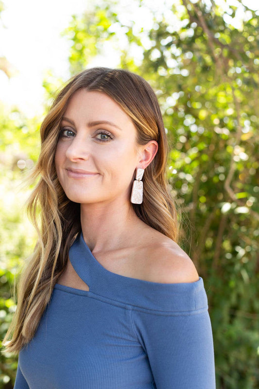 White and Nude Lace Acrylic Earrings