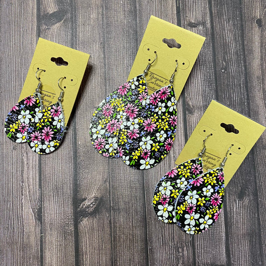 Floral Teardrops on Black Leather