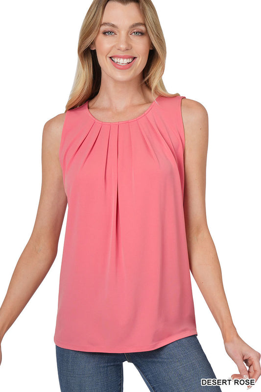 Sleeveless Front Pleat Tank -- Desert Rose