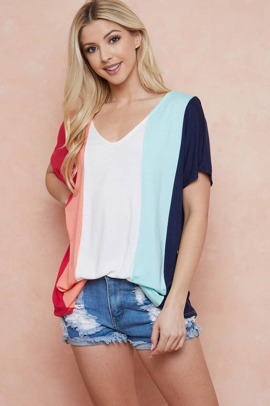 Vicki Colorblock Top: / HOT PINK/CORAL/MINT/-Plus