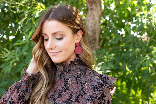 Cranberry Sweater Knit Disc Acrylic Statement Earrings