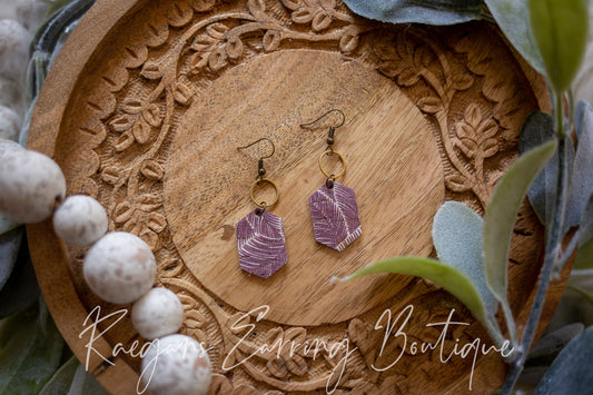 Hexagon Cork Earrings: Plum Foliage