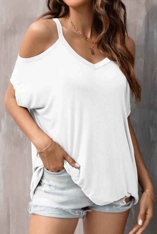 Halter Off Shoulder Tee — White