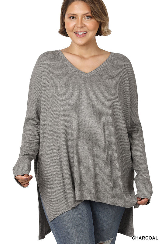 PLUS — Heather Ribbed Sweater - Charcoal