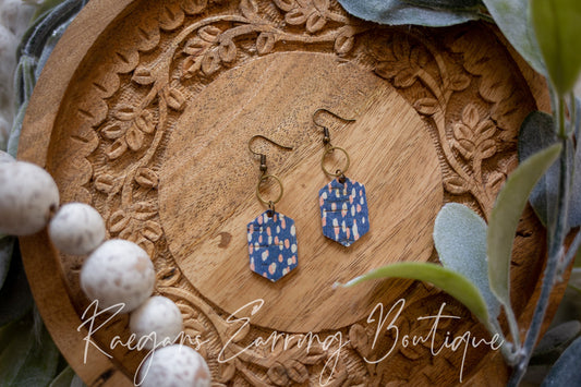 Hexagon Cork Earrings: Royal Abstract