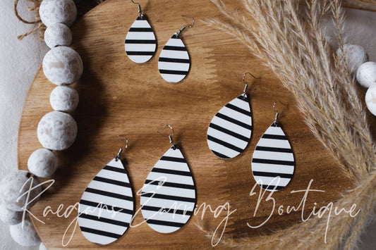 Black and White Striped Teardrop Earrings