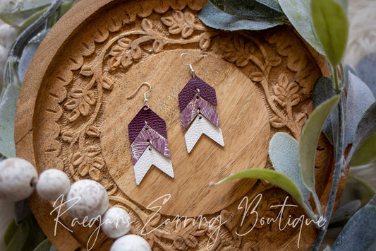 Plum, Foliage, and White Arrow Earrings