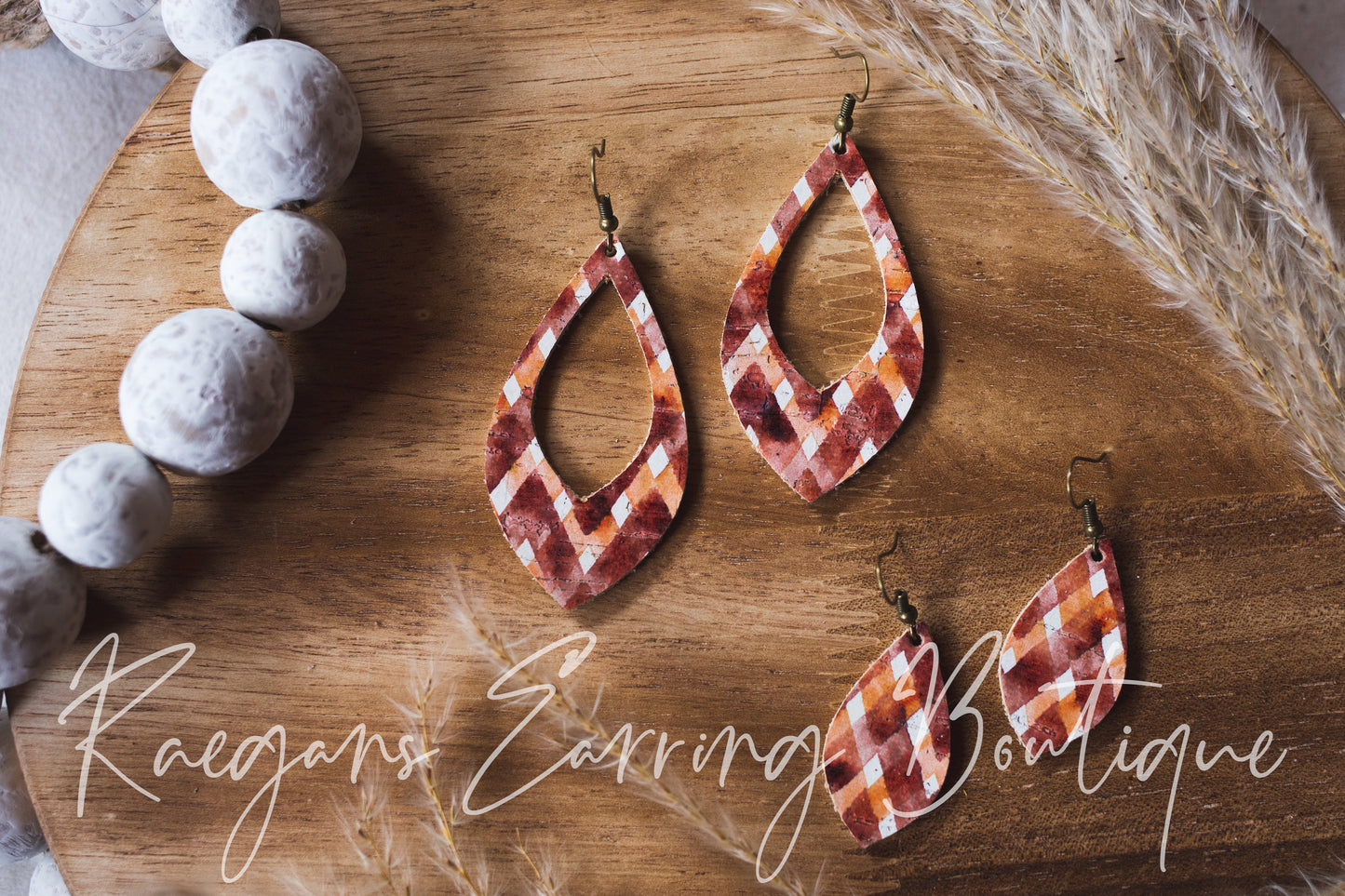 Rust Plaid Gem Earrings