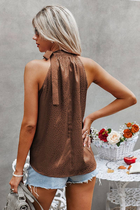 Sleeveless Tie Knot Tank — Brown